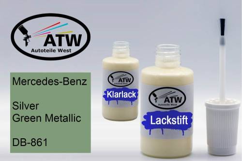 Mercedes-Benz, Silver Green Metallic, DB-861: 20ml Lackstift + 20ml Klarlack - Set, von ATW Autoteile West.